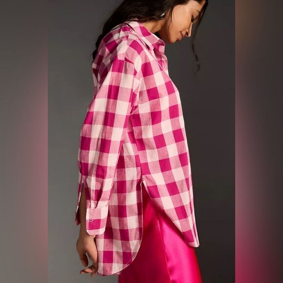 Anthropologie Maeve Bennett pink Buffalo Plaid Button Down Shirt small. NWT - Picture 3 of 9